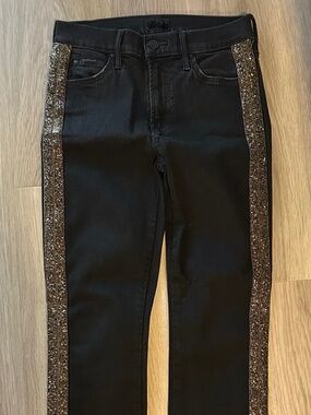 Mother Black Denim Jeans with Gold Beading
